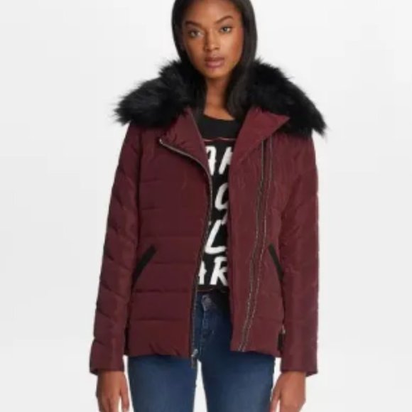 Karl Lagerfeld Burgundy Down Puffer Jacket with Faux Fur - Picture 9 of 9